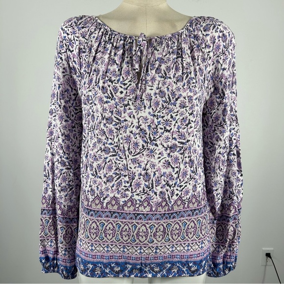 💕 lucky brand Floral Print Women's Top - Purple and Blue S - Picture 1 of 11